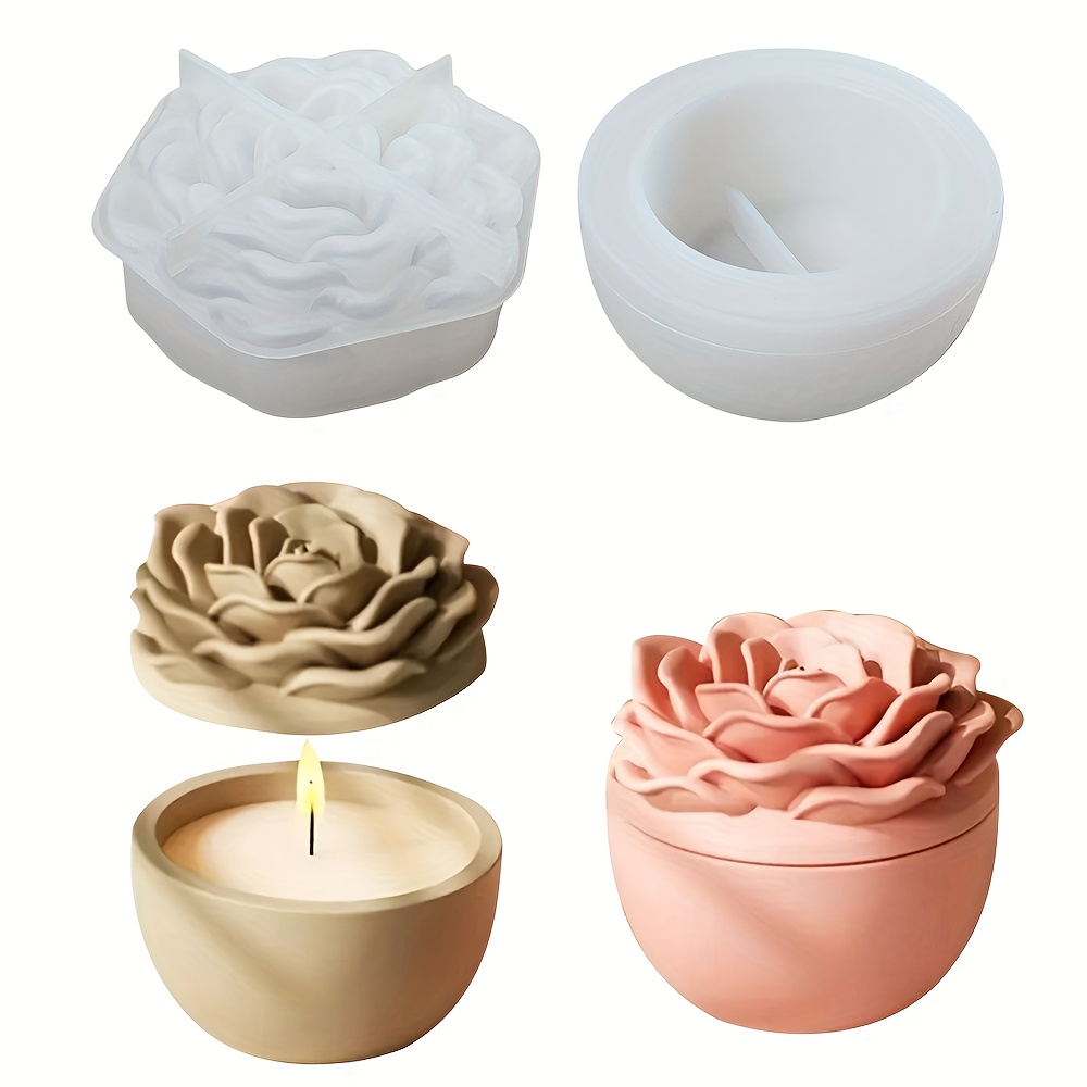 Candle Supplies Jars - 花柄レジン用シリコンモールド、蓋付きシリコンキャンドルジャー型、石膏、レジン、シリコンボウルキャンドルホルダー型