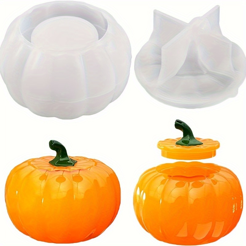 Candle Supplies Jars - ふた付きハロウィンパンプキンジャー、シリコンモールド、エポキシ樹脂、キャンドルホルダー、キャンディージャー、2個