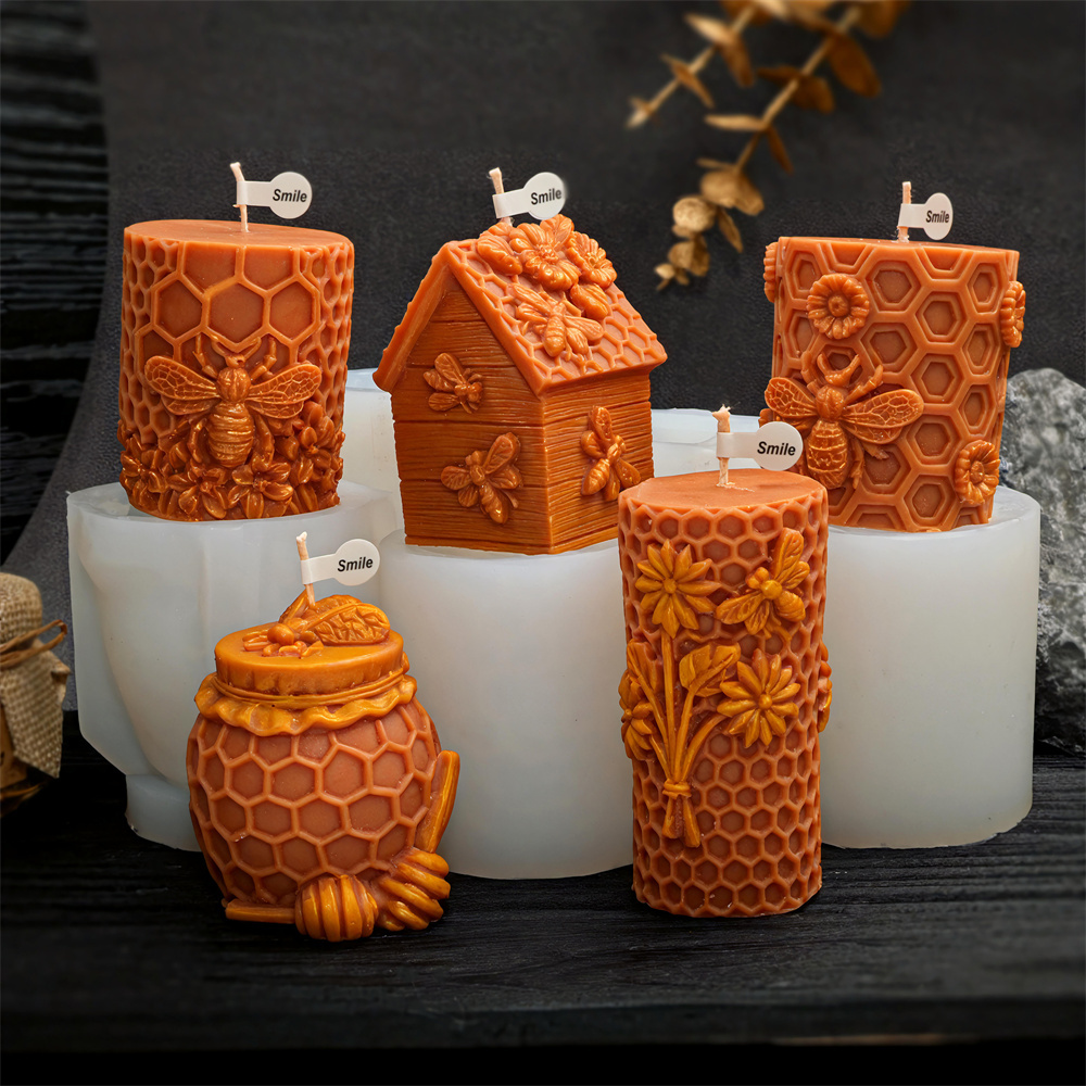 Candle Supplies Jars - ハニカムピラーキャンドル型 蜂の巣ハニージャーシリコン型 リアルなハニカムピラー樹脂型 DIY石鹸型 ホームデコレーション用