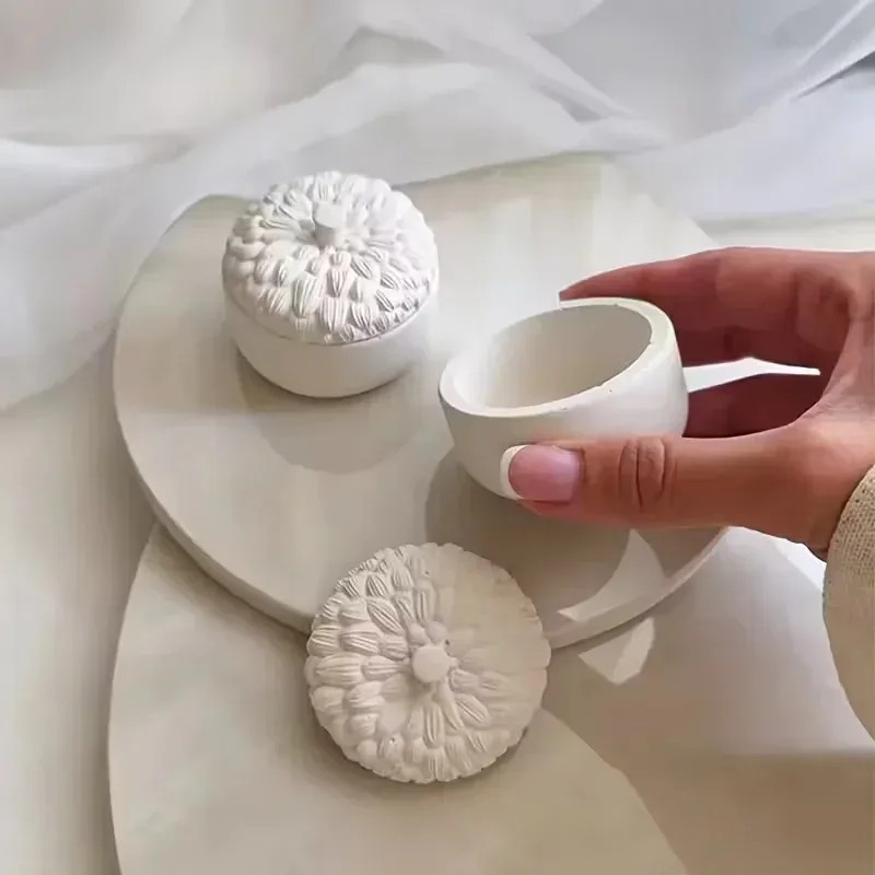 Candle Supplies Jars - クリスマス松ぼっくり型シリコンモールド、キャンドルカップ収納ジャー、DIY石膏プラスターボックスモールド、ホームテーブルデコレーション用品