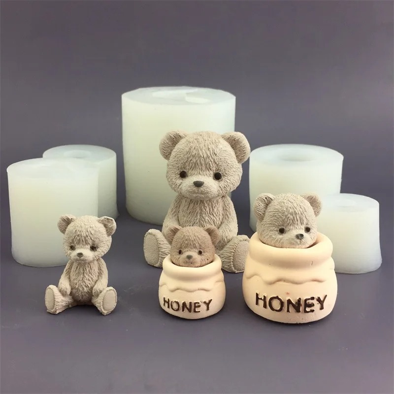 Candle Supplies Jars - かわいいクマの蜂蜜瓶シリコンキャンドルモールドキューブモールドアロマセラピー石膏ドロップグルーモールドキャンドル作成用品