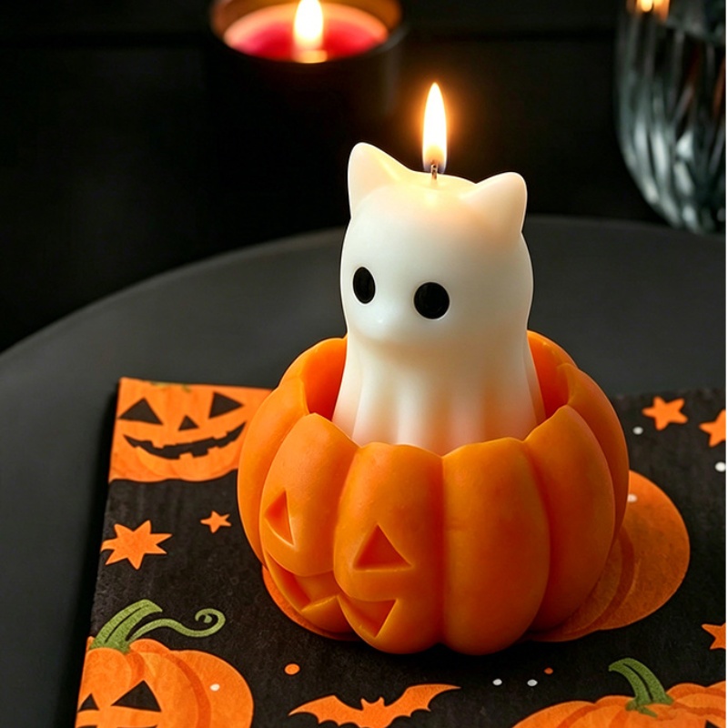 Candle Supplies Jars - ハロウィンアニマルスプークアロマキャンドルシリコンモールドDIYパンプキンゴーストキャンドルジャー型クリエイティブ猫犬型ゴーストモールド