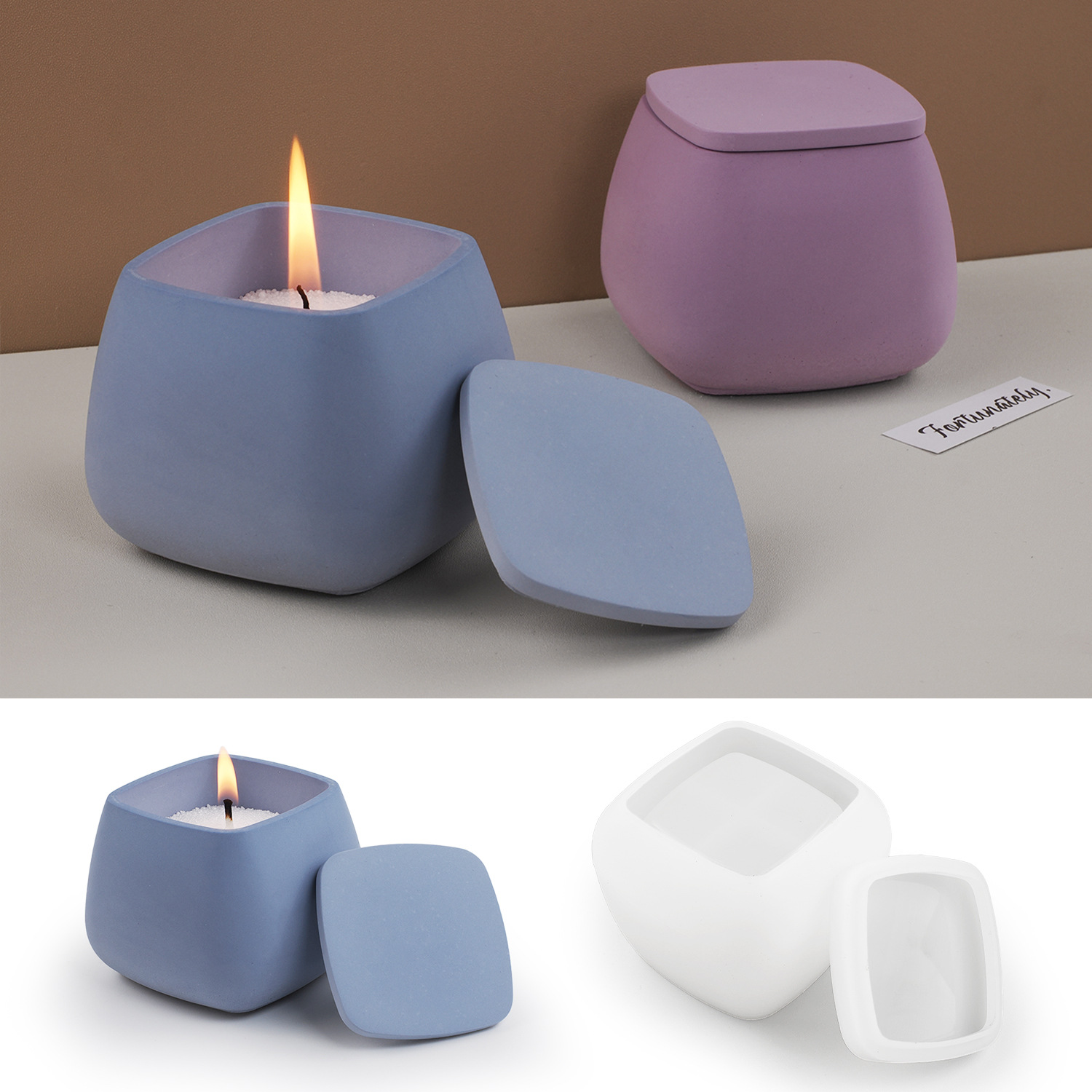 DIYエポキシセメント石膏シリコンモールド正方形キャンドルカ - Candle Supplies Jars のレビューと価格