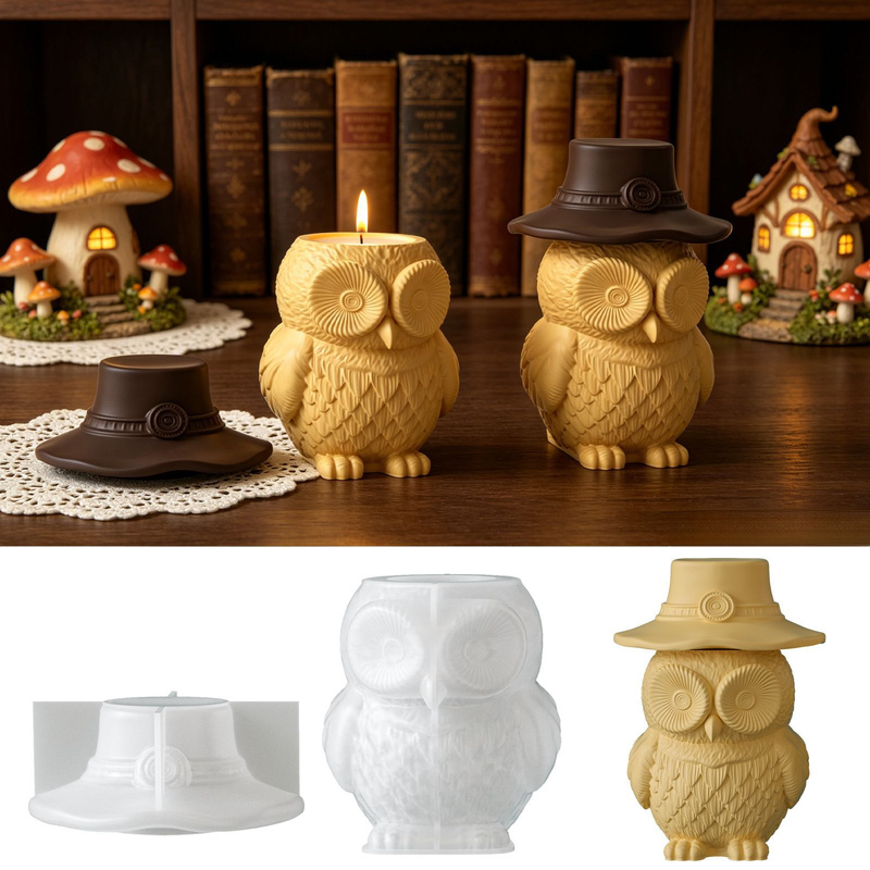 フクロウ型の蓋付き保存瓶用シリコンモールド2セット、装飾品付 - Candle Supplies Jars のレビューと価格