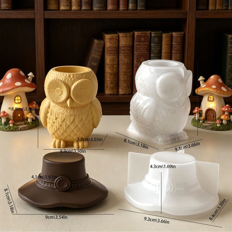 フクロウ型の蓋付き保存瓶用シリコンモールド2セット、装飾品付 - Candle Supplies Jars のレビューと価格