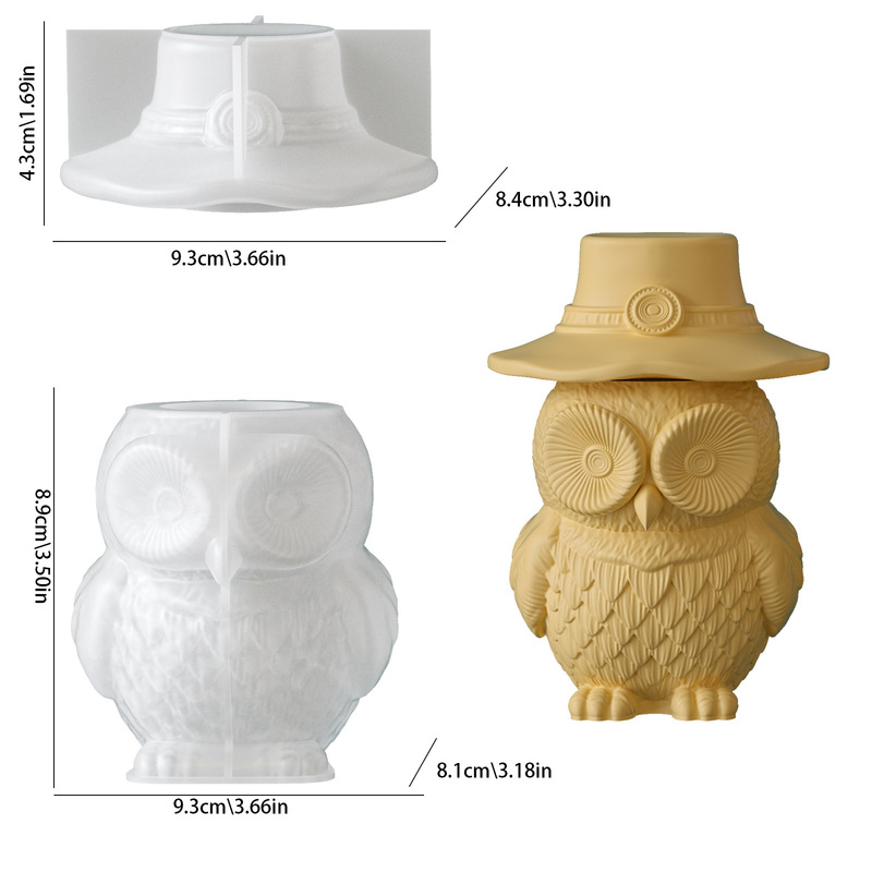 フクロウ型の蓋付き保存瓶用シリコンモールド2セット、装飾品付 - Candle Supplies Jars のレビューと価格