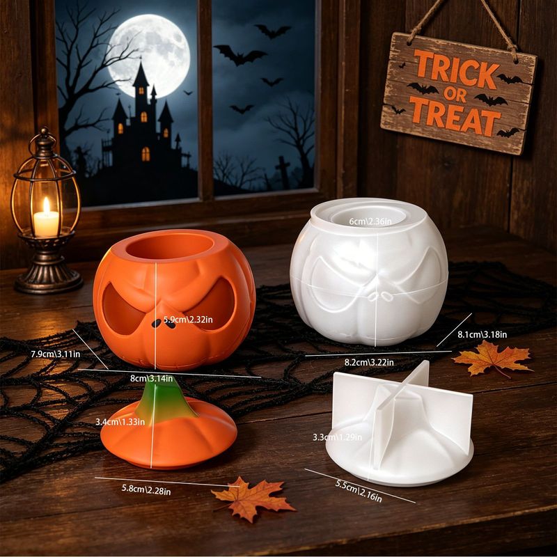 蓋付きカボチャ保存瓶2セット、シリコン型、ゴーストフェイスカ - Candle Supplies Jars のレビューと価格