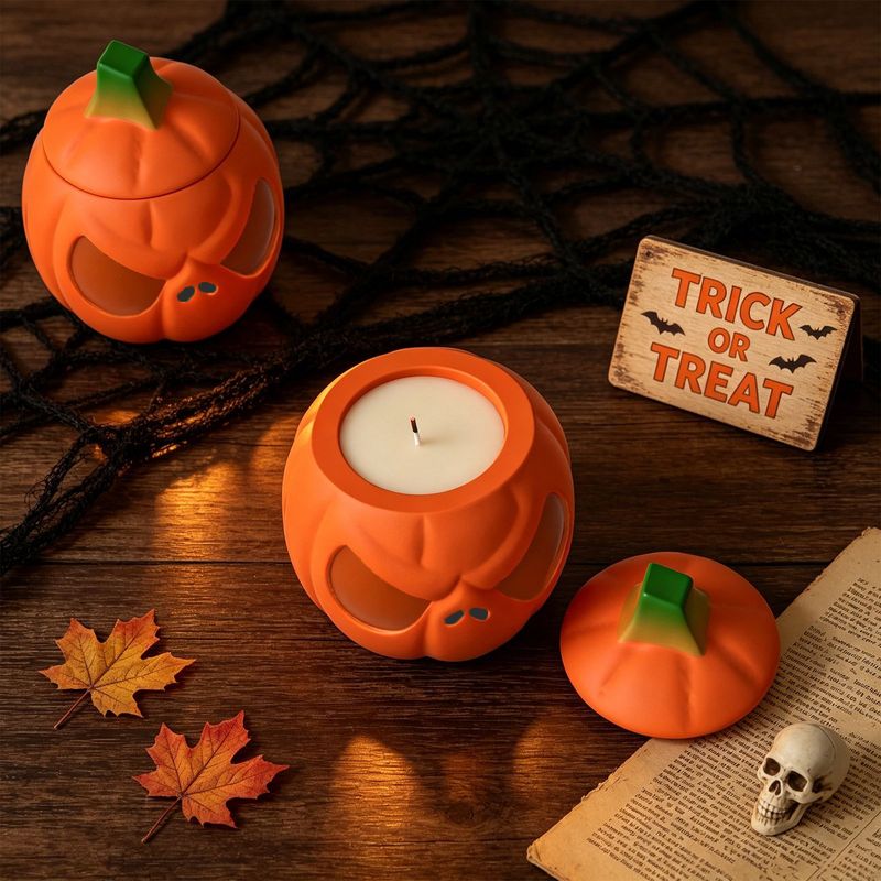 蓋付きカボチャ保存瓶2セット、シリコン型、ゴーストフェイスカ - Candle Supplies Jars のレビューと価格